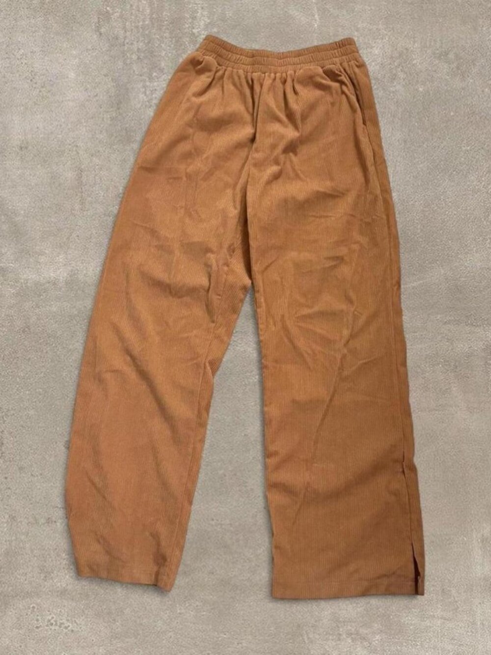 Brown ribbed knit wide leg high-waisted elastic waistband pants - size S